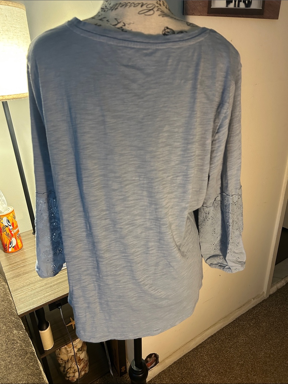 croft & barrow Light Blue Long Sleeve Eyelet-Sleeve Top - Picture 2 of 2